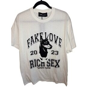 Homme Femme Fake Love Rich Sex Doberman Graphic T-Shirt White Mens XL NWT